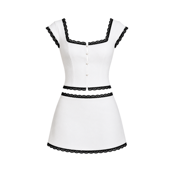 Elara Voss Colette Ivory Black Trim Mini Dress