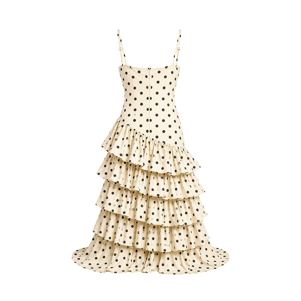 Elara Voss Colette Ivory Polka Dot Ruffle Maxi Dress