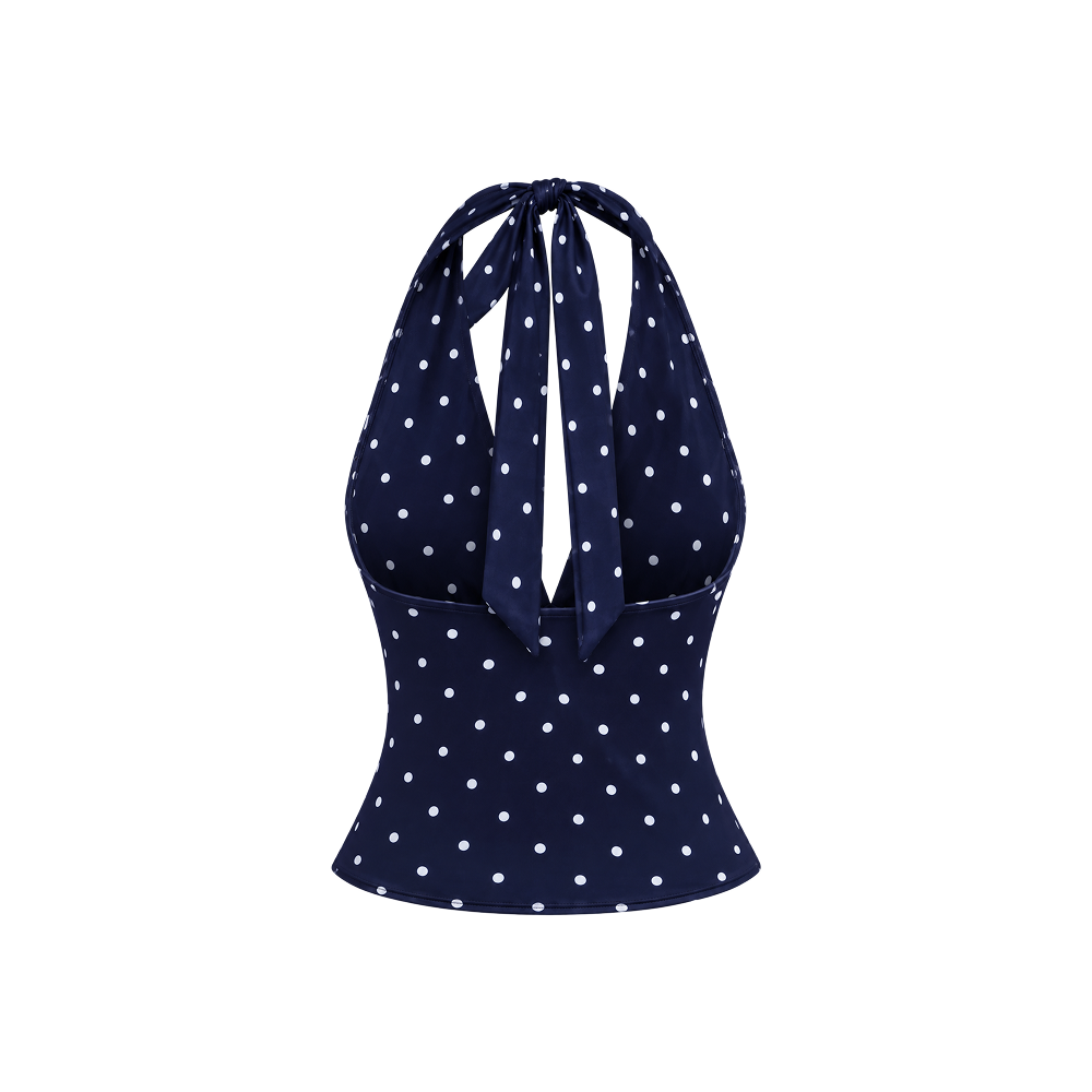 Elara Voss Colette Polka Halter Midnight Top