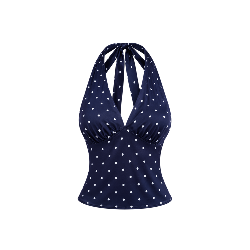 Elara Voss Colette Polka Halter Midnight Top