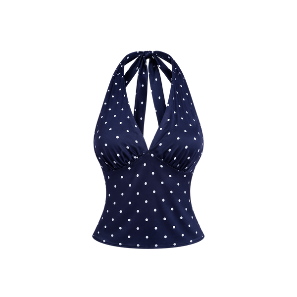 Elara Voss Colette Polka Halter Midnight Top