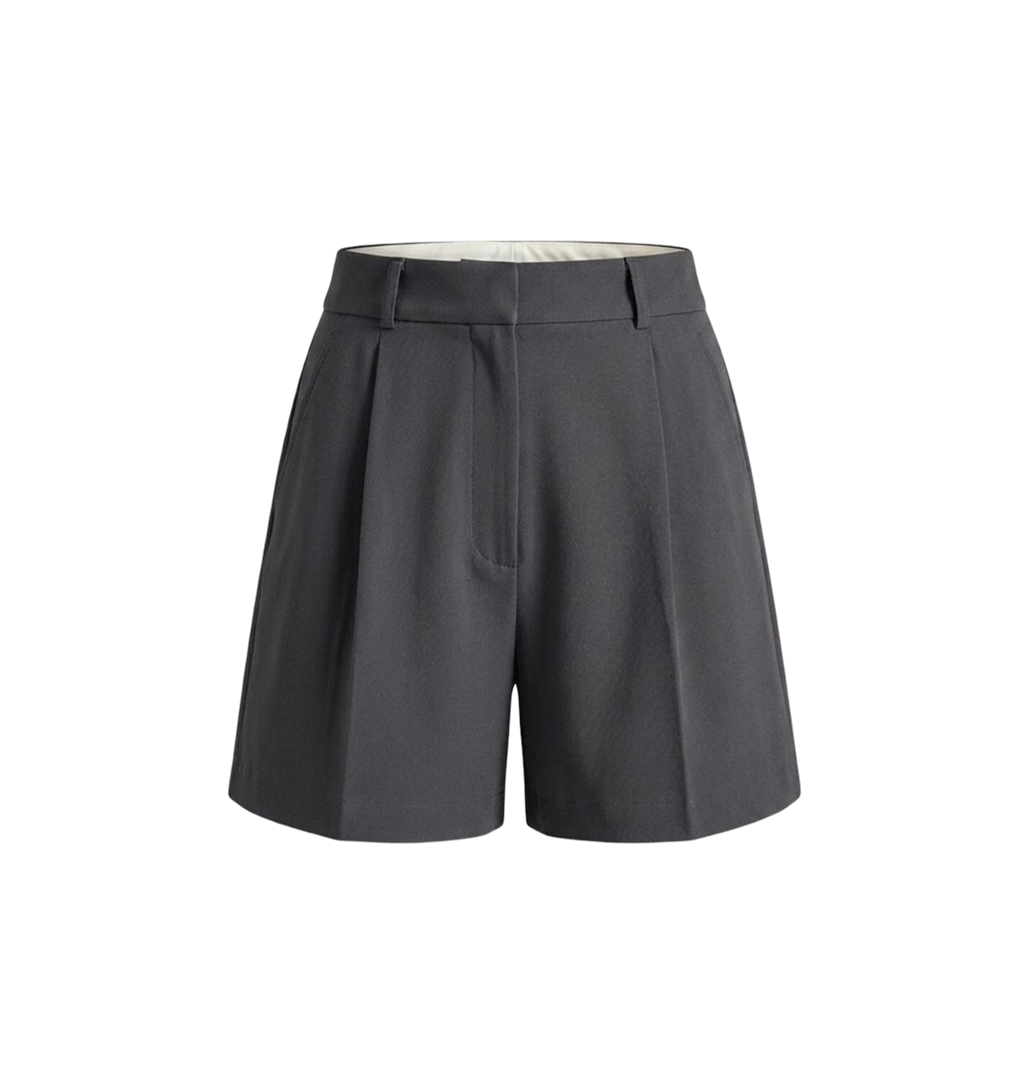 Elara Voss Gray Pleated Tailored Shorts