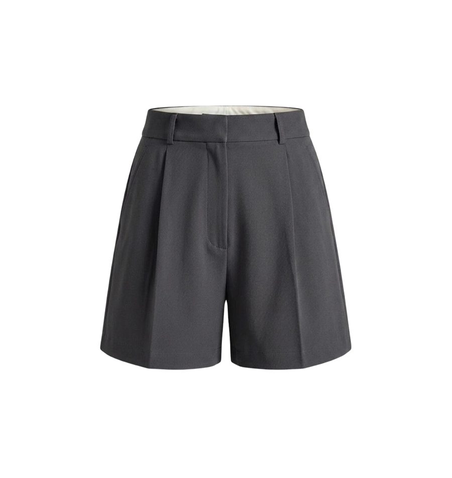 Elara Voss Gray Pleated Tailored Shorts