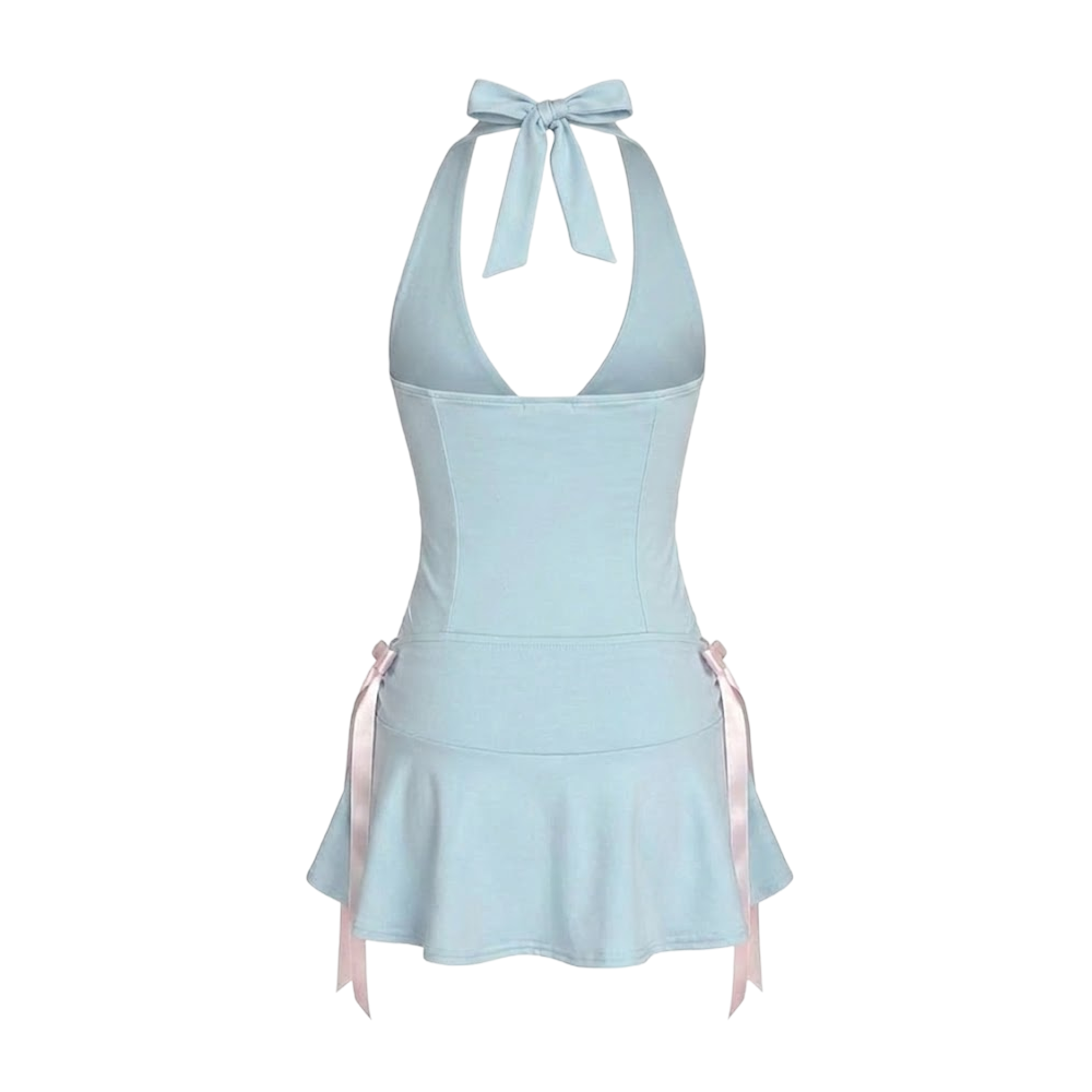 Elara Voss Isla Ruched Halter Mini Dress