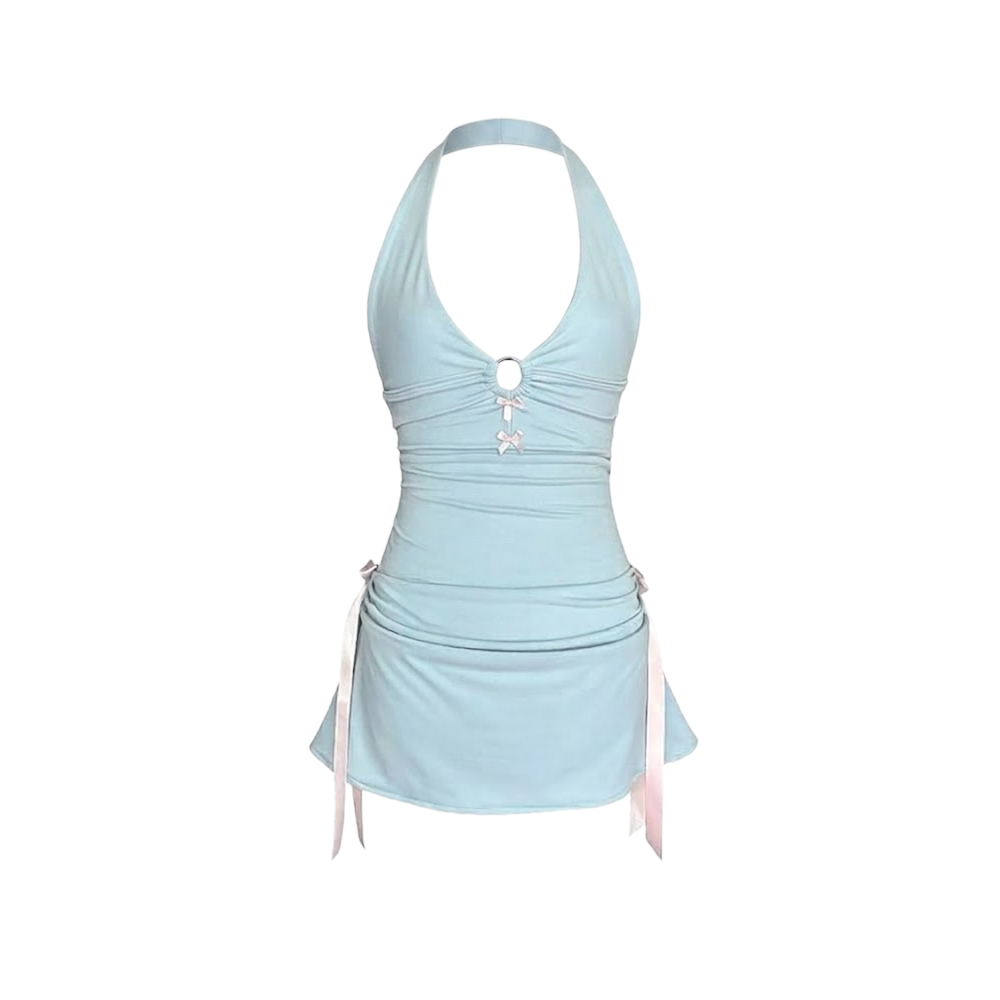 Elara Voss Isla Ruched Halter Mini Dress