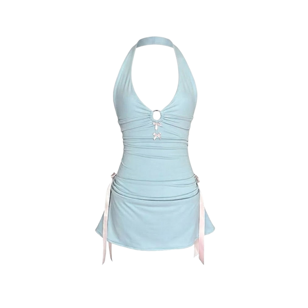 Elara Voss Isla Ruched Halter Mini Dress