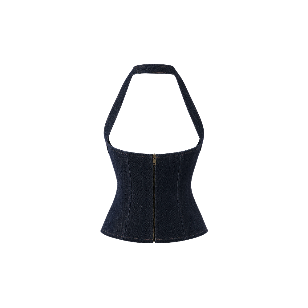 Elara Voss Noelle Denim Halter Corset Top