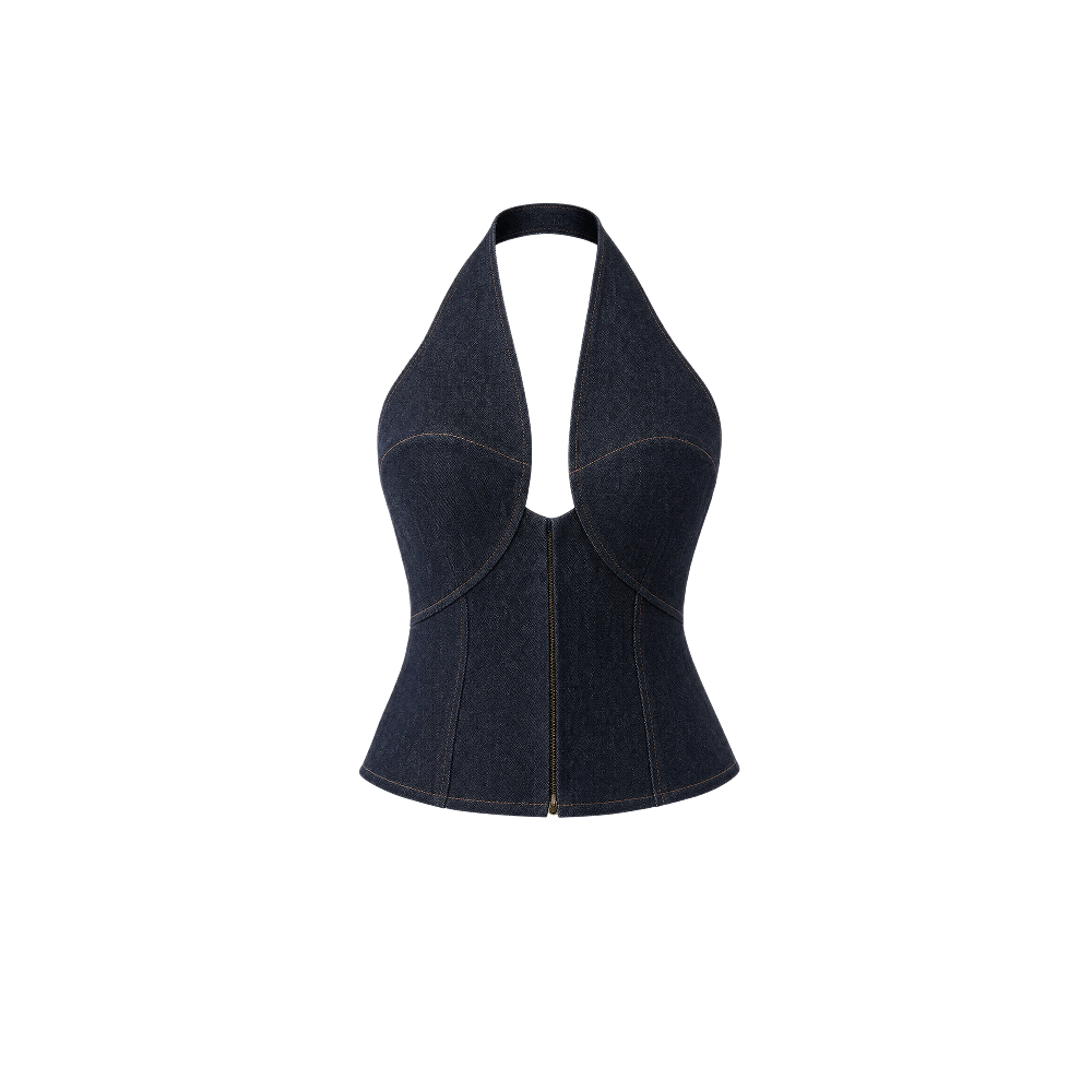 Elara Voss Noelle Denim Halter Corset Top