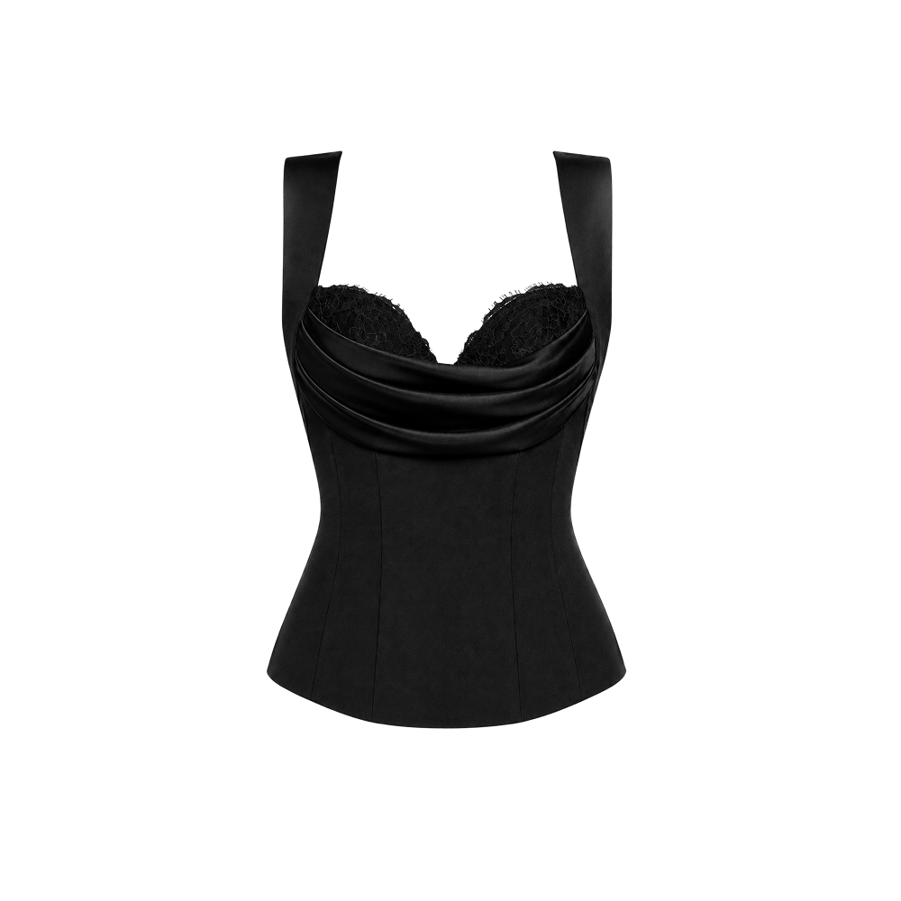 Elara Voss Noire Black Draped Corset Top