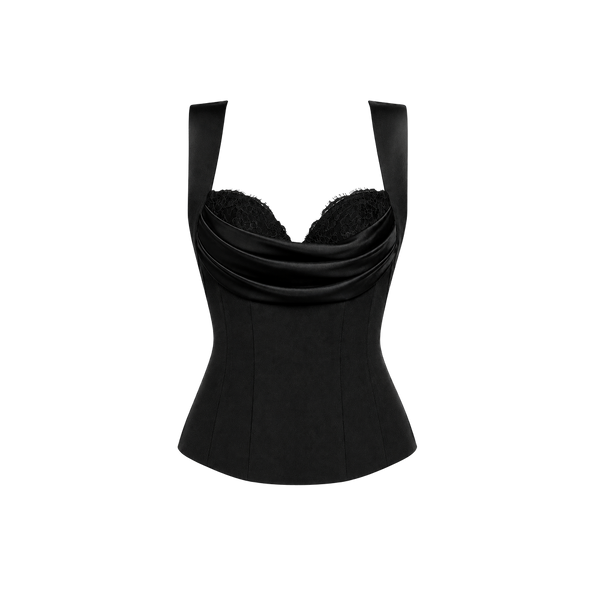 Elara Voss Noire Black Draped Corset Top
