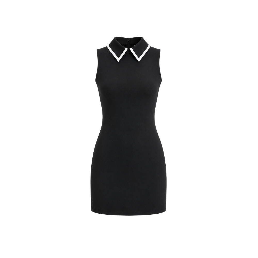 Elara Voss Noire Collar Mini Dress