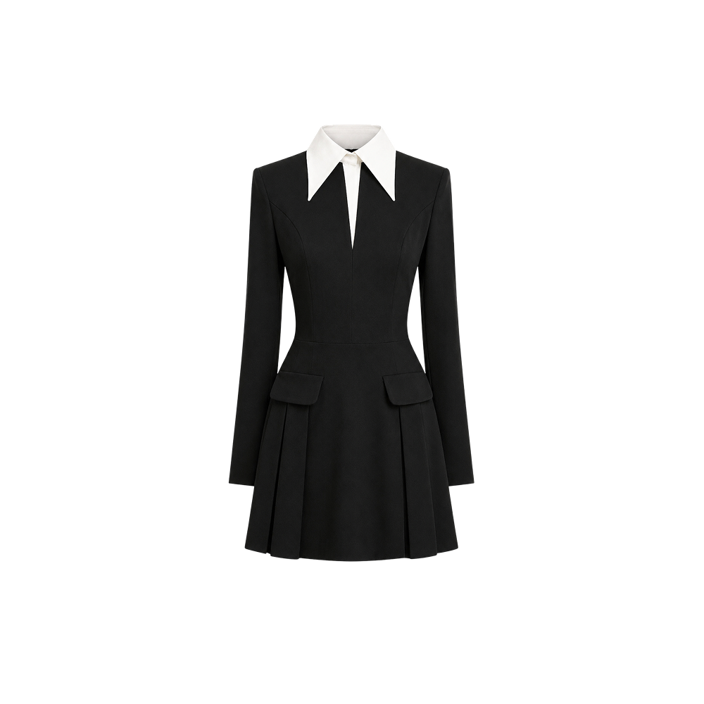 Elara Voss Noire Contrast Collar Mini Dress
