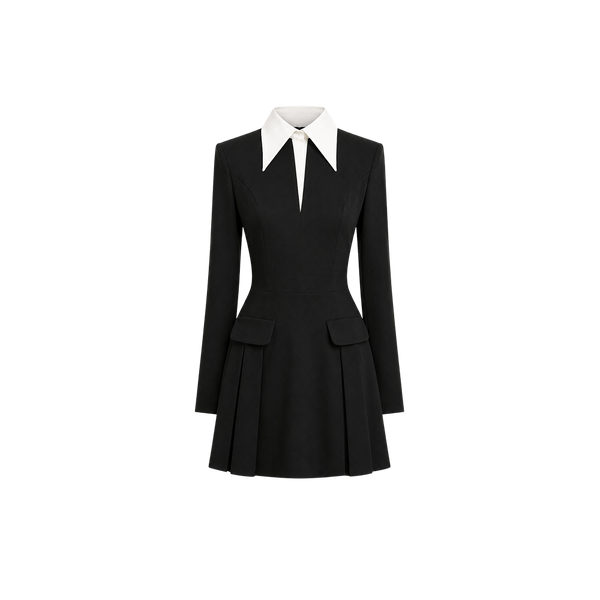 Elara Voss Noire Contrast Collar Mini Dress