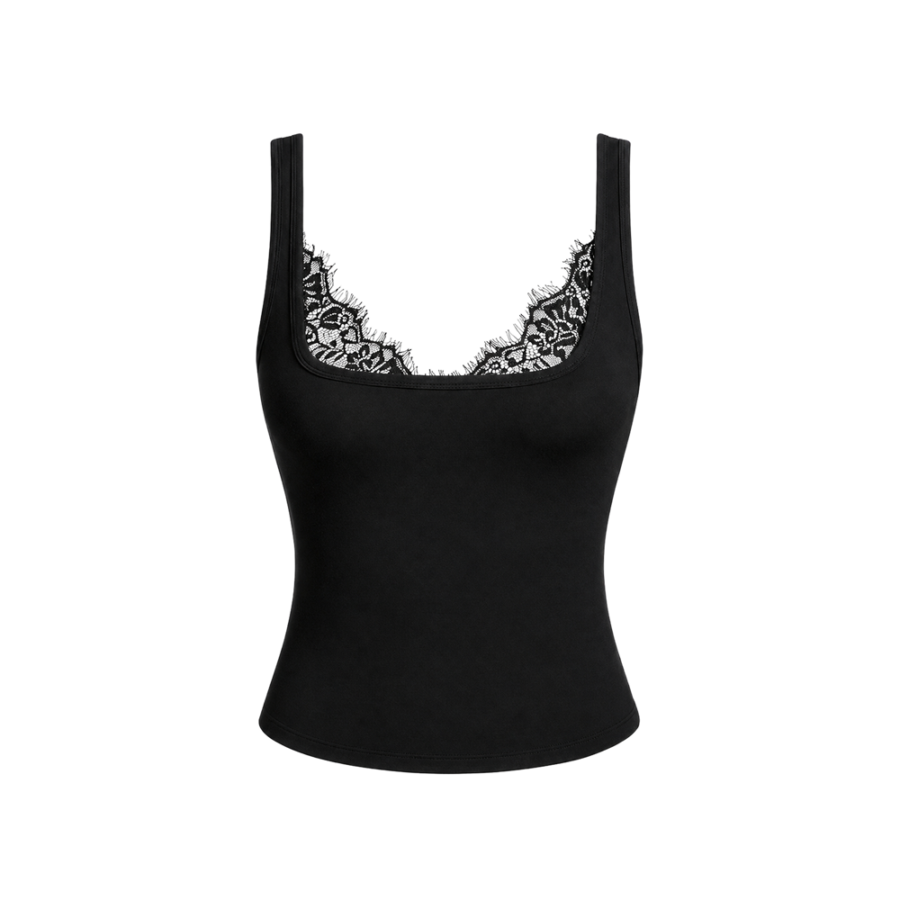 Elara Voss Noire Lace Black Cami Top