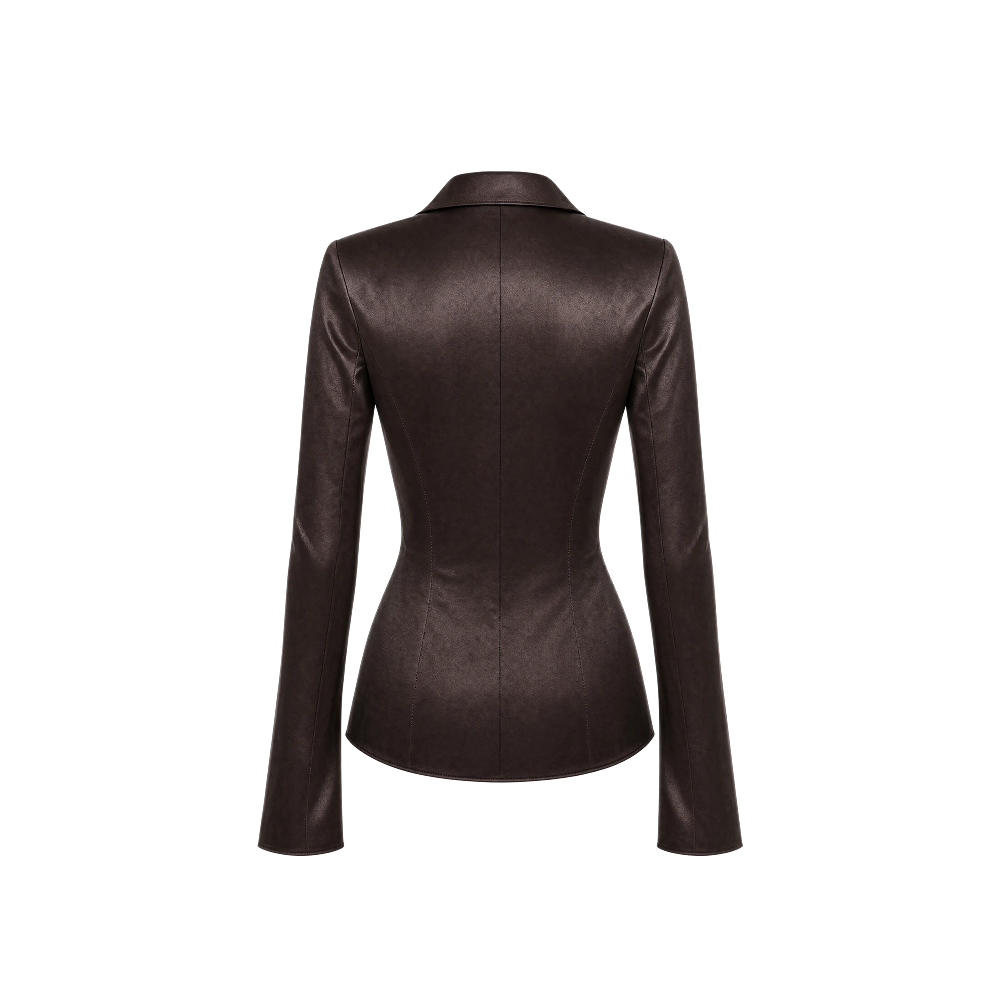 Elara Voss Noire Sculpt Cocoa Satin Shirt
