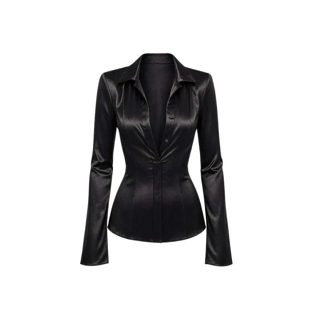 Elara Voss Noire Sculpt Noir Satin Shirt