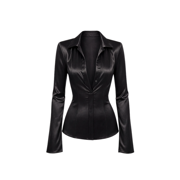 Elara Voss Noire Sculpt Noir Satin Shirt