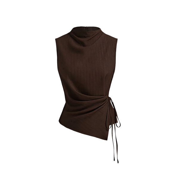 Elara Voss Obsidian Drape Cocoa Top
