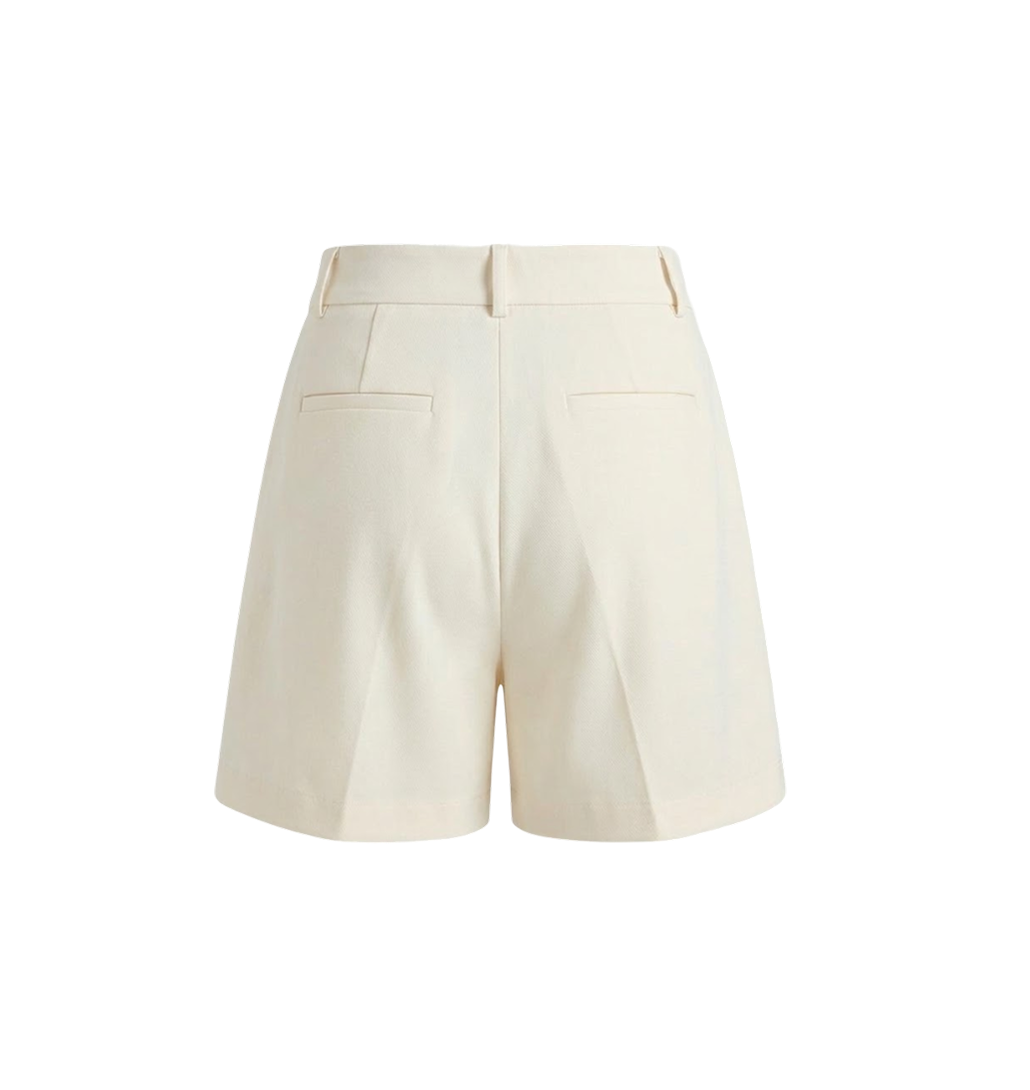 Elara Voss Off White Pleated Tailored Shorts