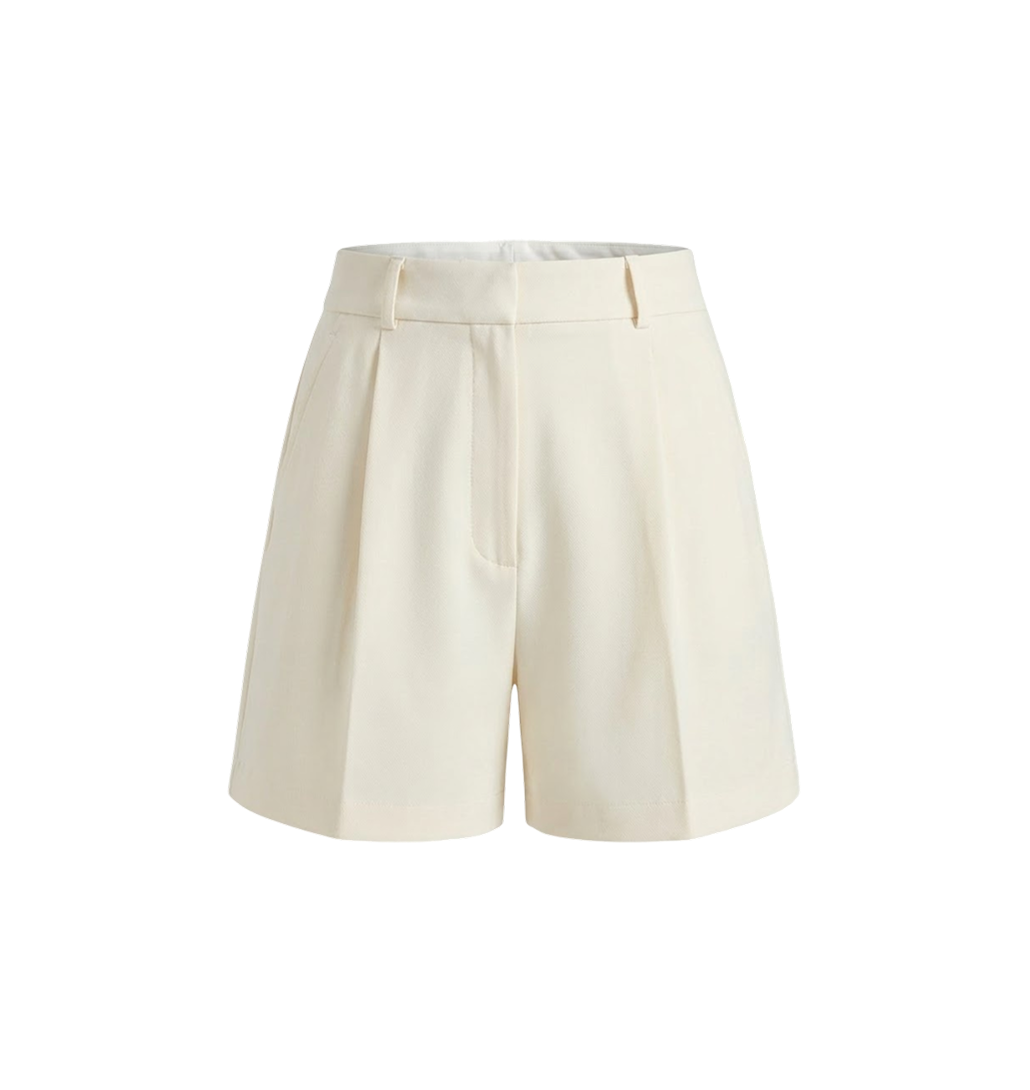 Elara Voss Off White Pleated Tailored Shorts