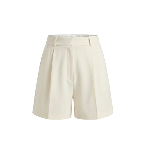 Elara Voss Off White Pleated Tailored Shorts