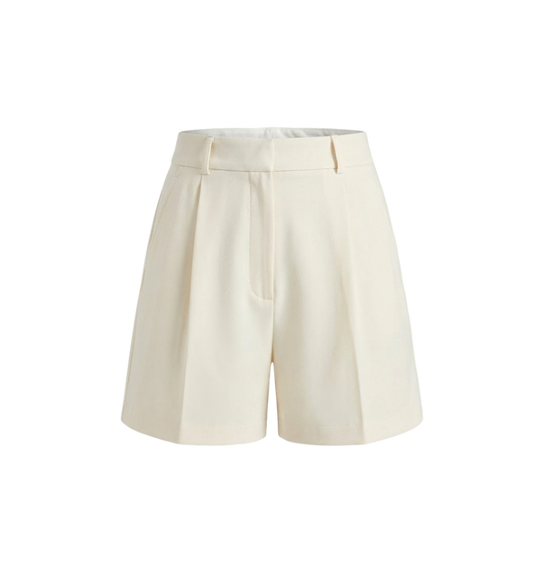 Elara Voss Off White Pleated Tailored Shorts