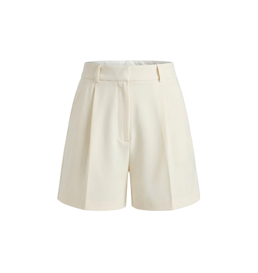 Elara Voss Off White Pleated Tailored Shorts