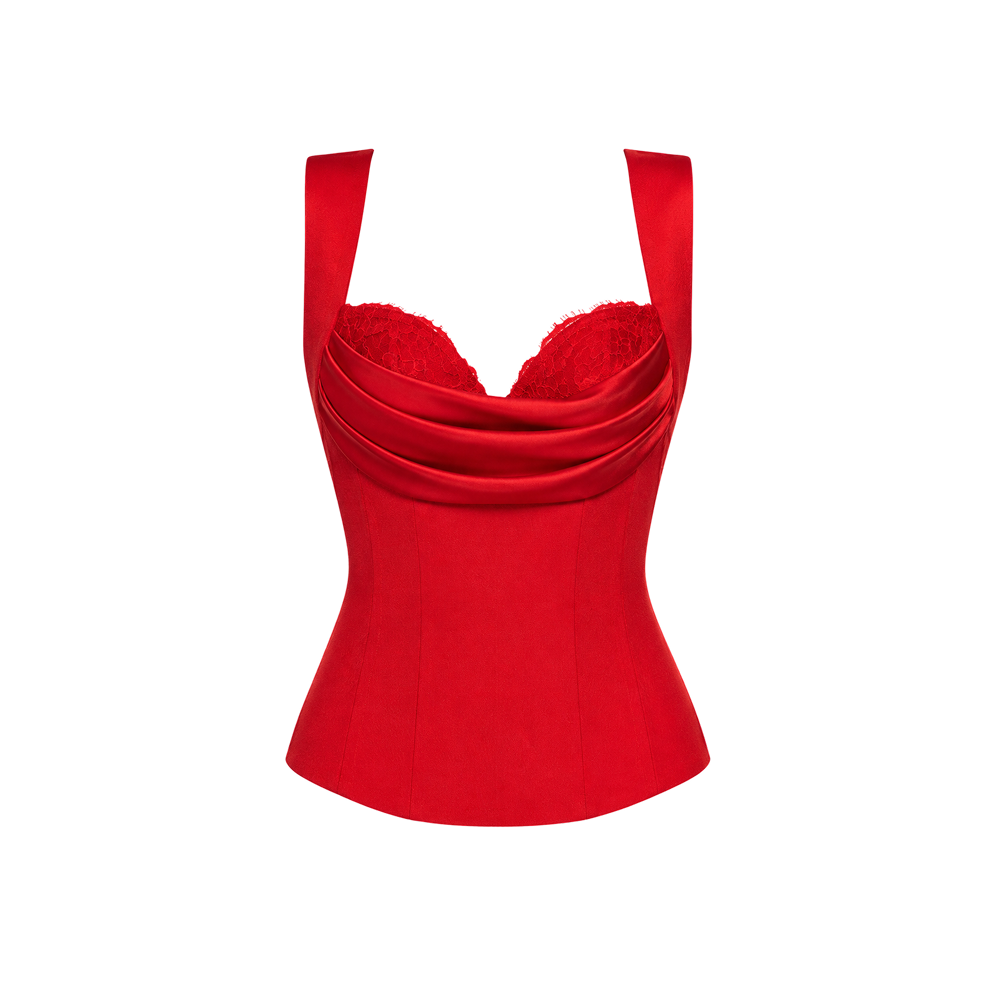 Elara Voss Red Draped Corset Top