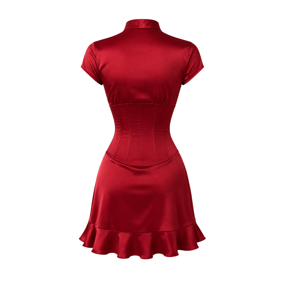 Elara Voss Red Satin Corset Dress