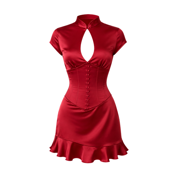 Elara Voss Red Satin Corset Dress
