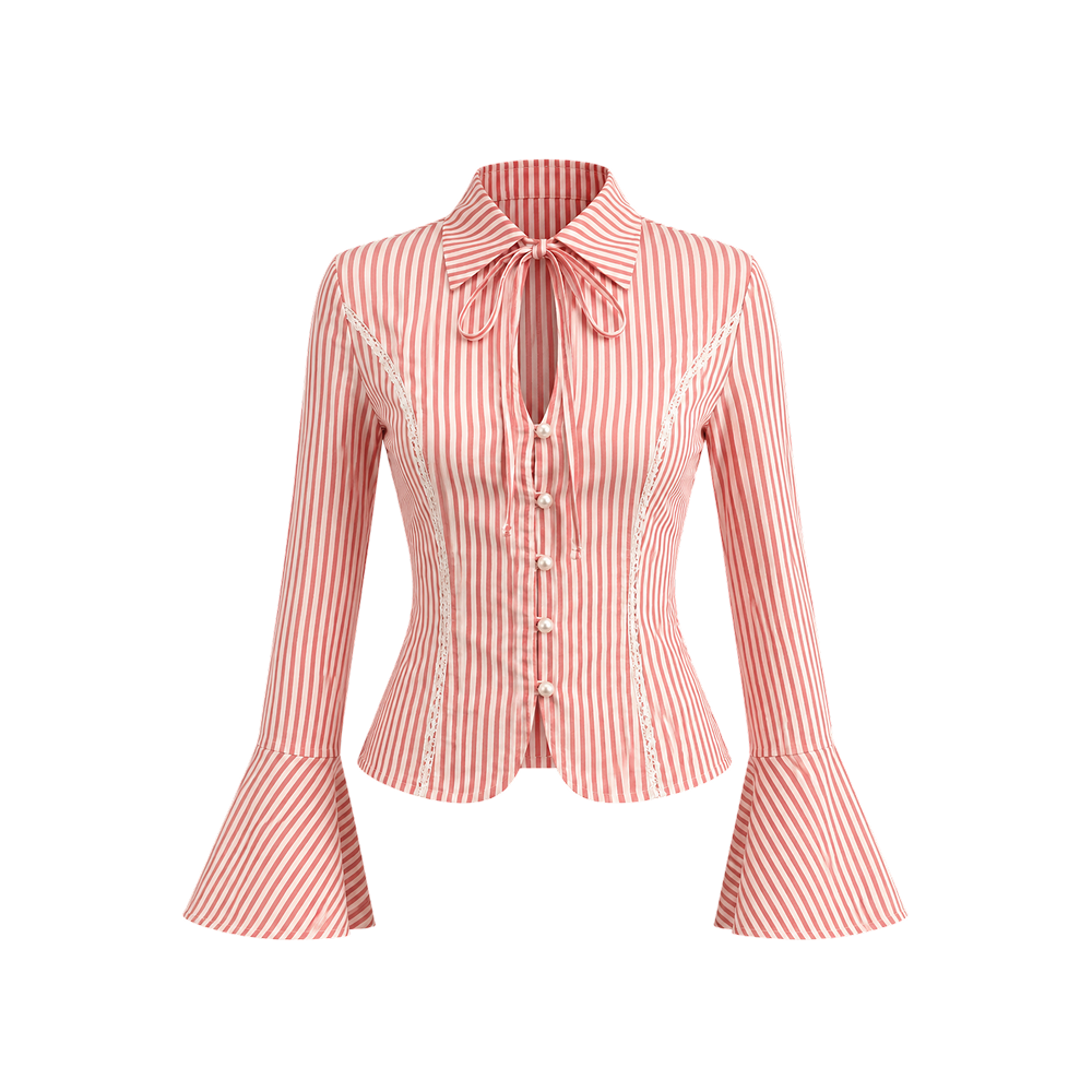 Elara Voss Rosalie Coral Striped Shirt