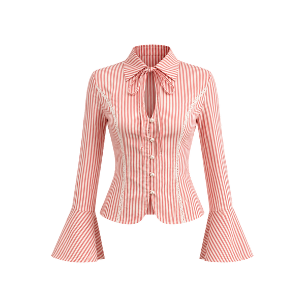 Elara Voss Rosalie Coral Striped Shirt