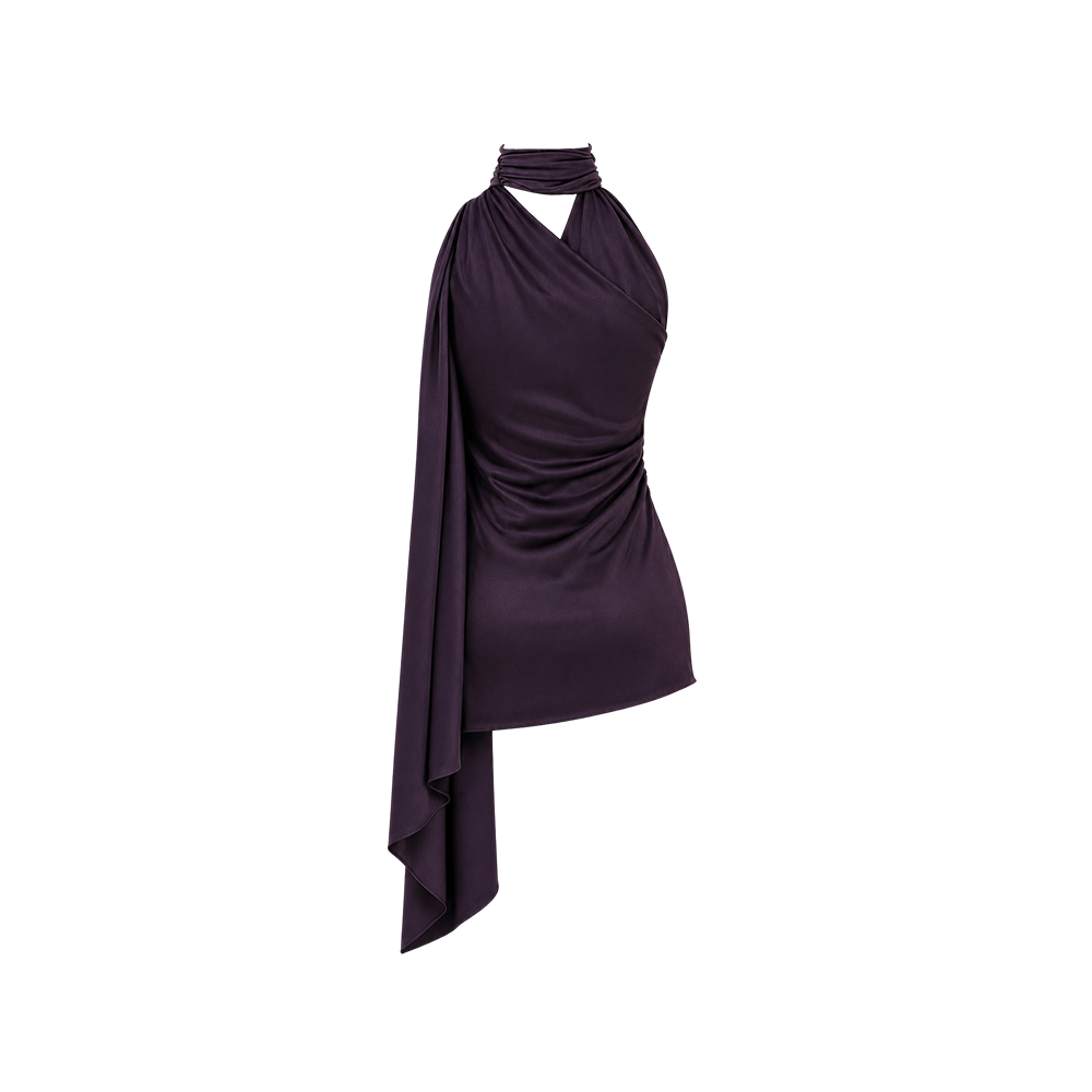 Elara Voss Seraphine Plum Draped Mini Dress