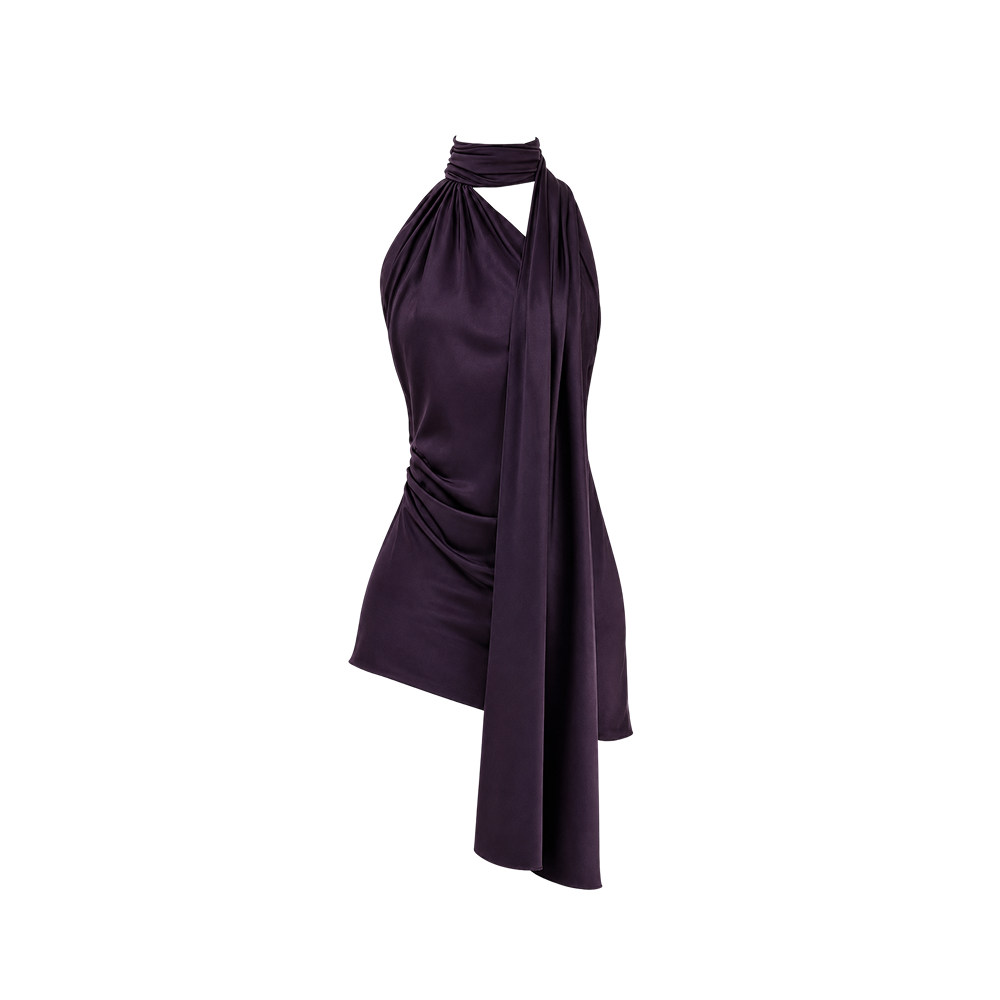 Elara Voss Seraphine Plum Draped Mini Dress