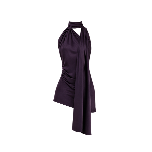 Elara Voss Seraphine Plum Draped Mini Dress