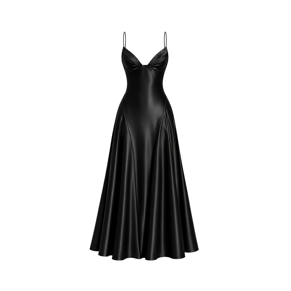 Elara Voss Sienne Noir Satin Maxi Dress