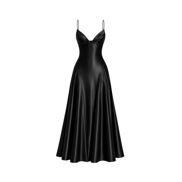 Elara Voss Sienne Noir Satin Maxi Dress