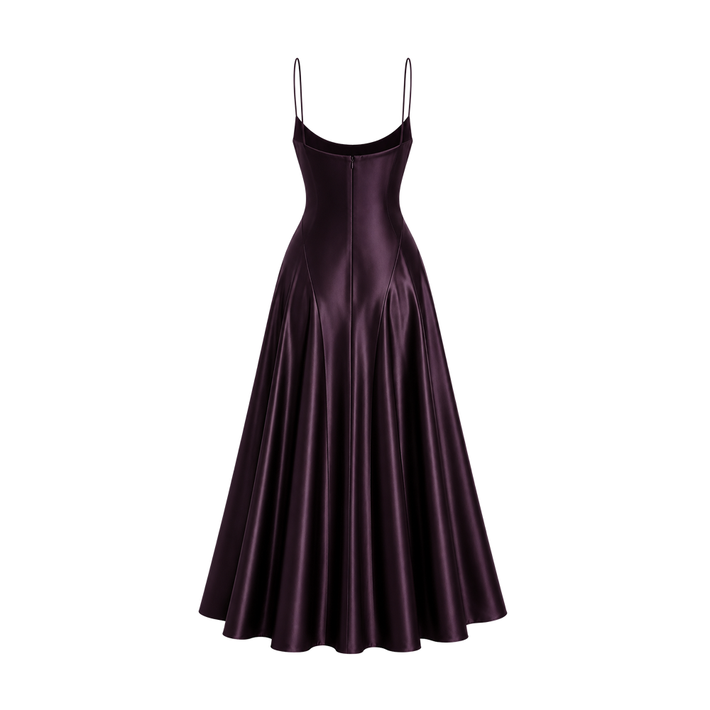 Elara Voss Sienne Plum Satin Maxi Dress