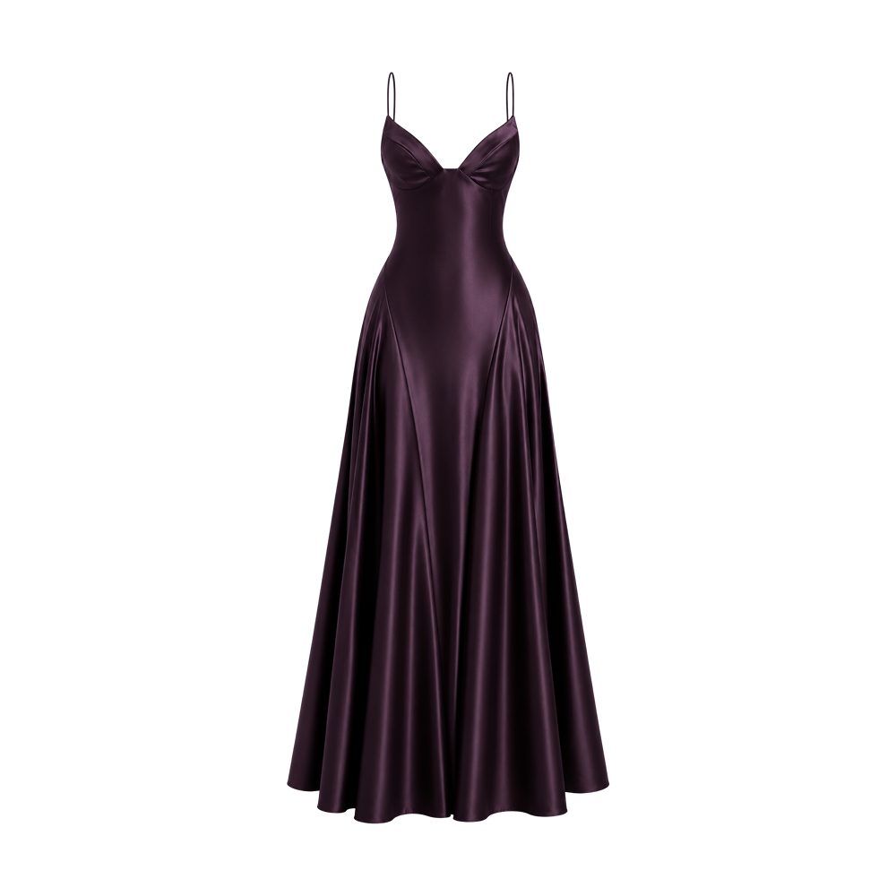 Elara Voss Sienne Plum Satin Maxi Dress