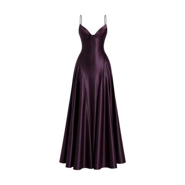 Elara Voss Sienne Plum Satin Maxi Dress