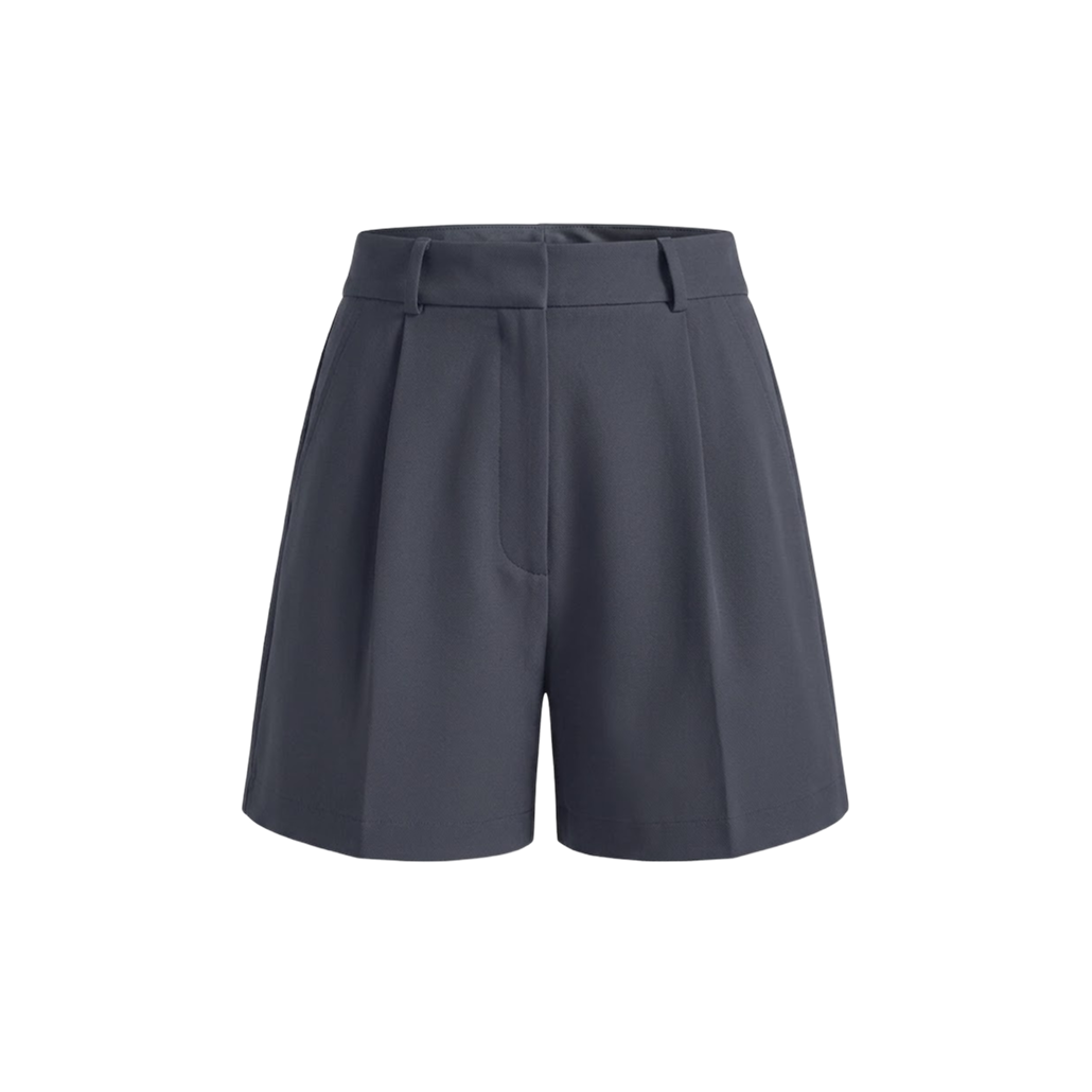 Elara Voss Slate Pleated Tailored Shorts