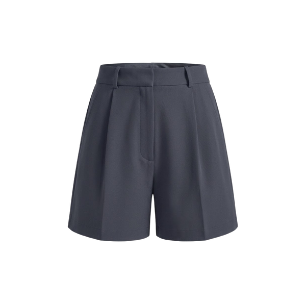 Elara Voss Slate Pleated Tailored Shorts