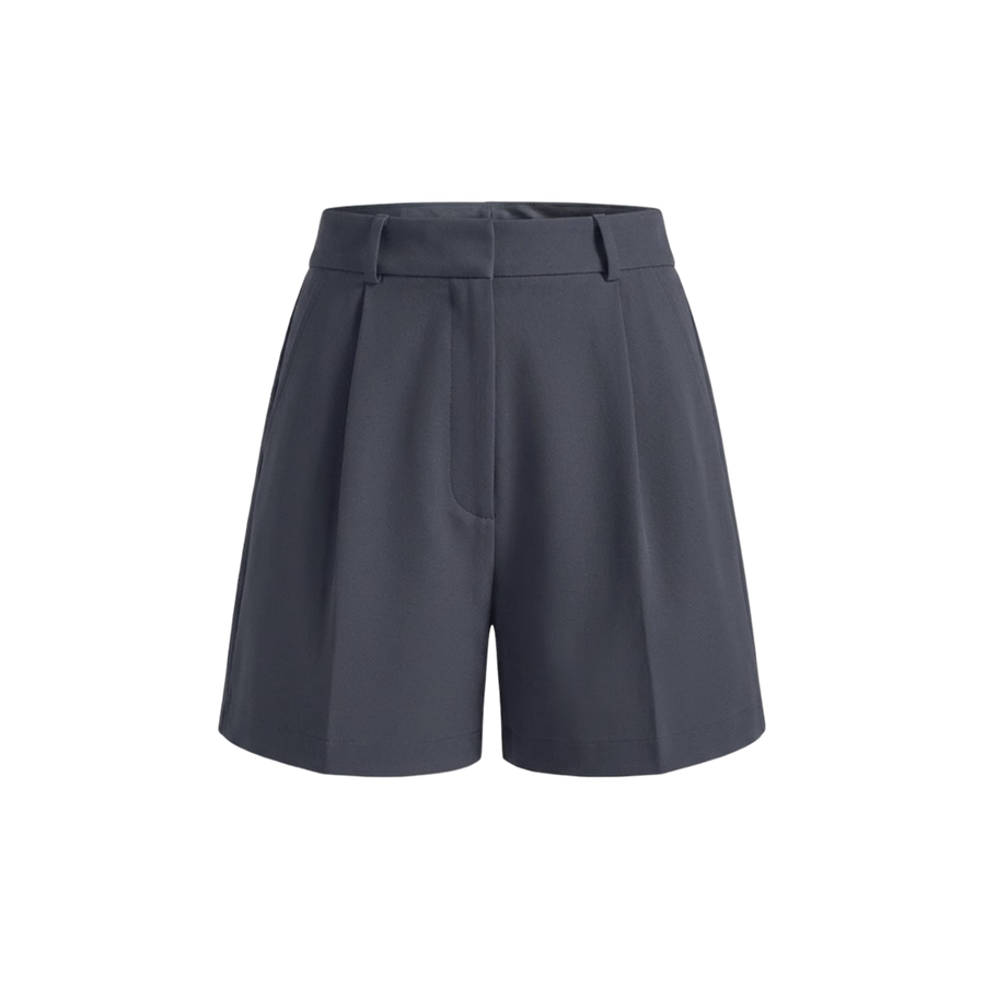 Elara Voss Slate Pleated Tailored Shorts