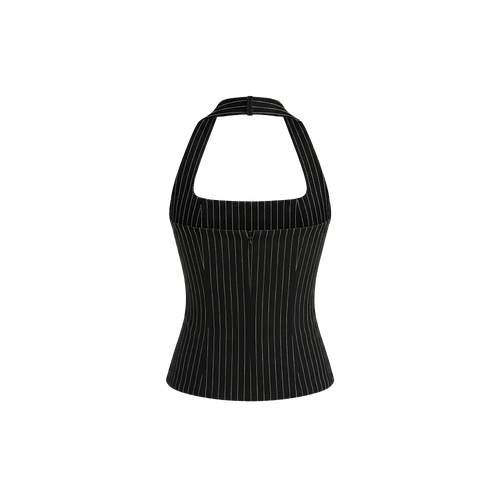 Elara Voss Structured Pinstripe Black Top