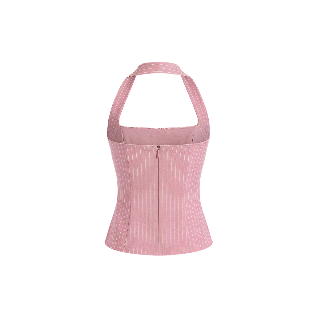 Elara Voss Structured Pinstripe Blush Top
