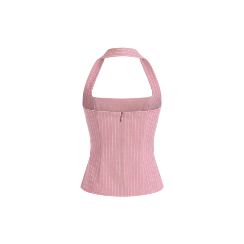 Elara Voss Structured Pinstripe Blush Top