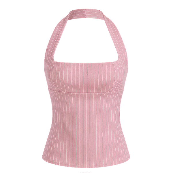 Elara Voss Structured Pinstripe Blush Top