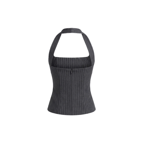 Elara Voss Structured Pinstripe Gray Top