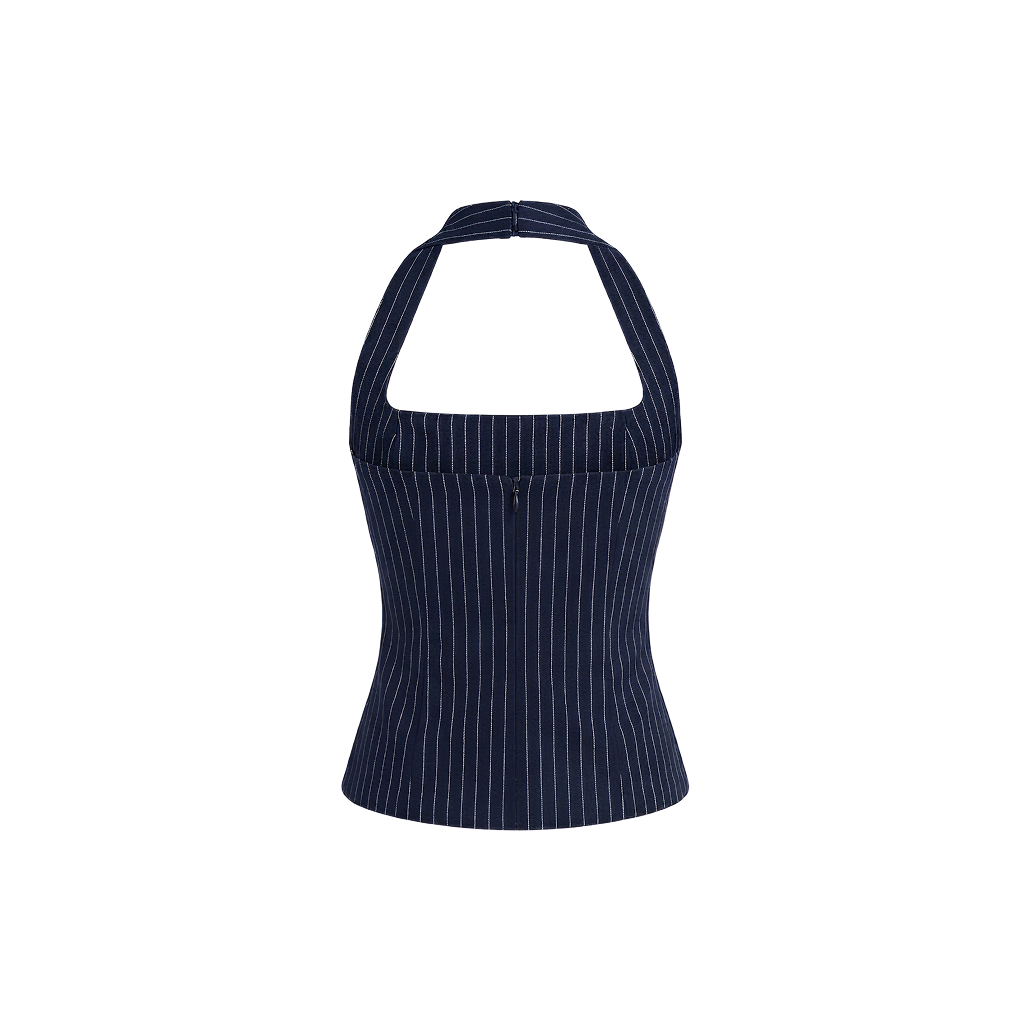Elara Voss Structured Pinstripe Midnight Top