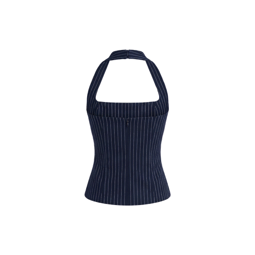 Elara Voss Structured Pinstripe Midnight Top